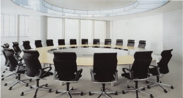 Meeting room with a round table arrangement